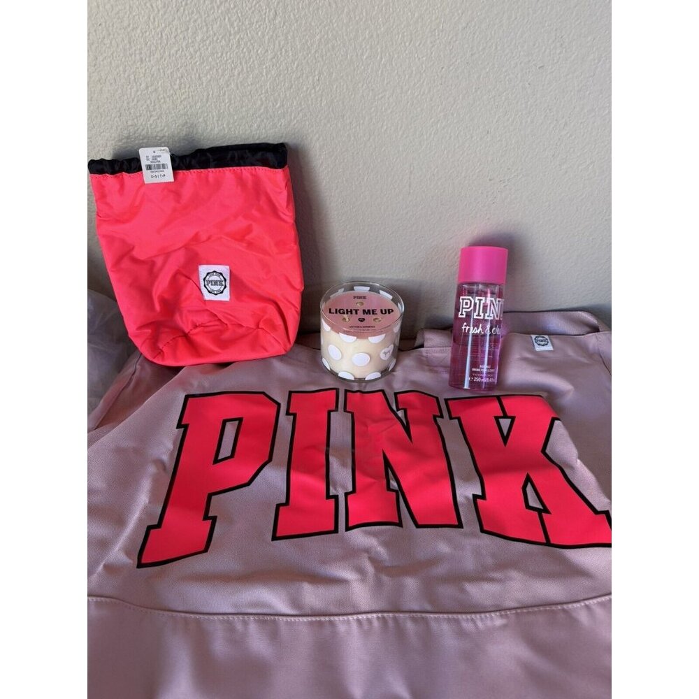 Victoria's Secret PINK Fresh & Clean Gift set Tote, Body Mist, Candle, Cover
